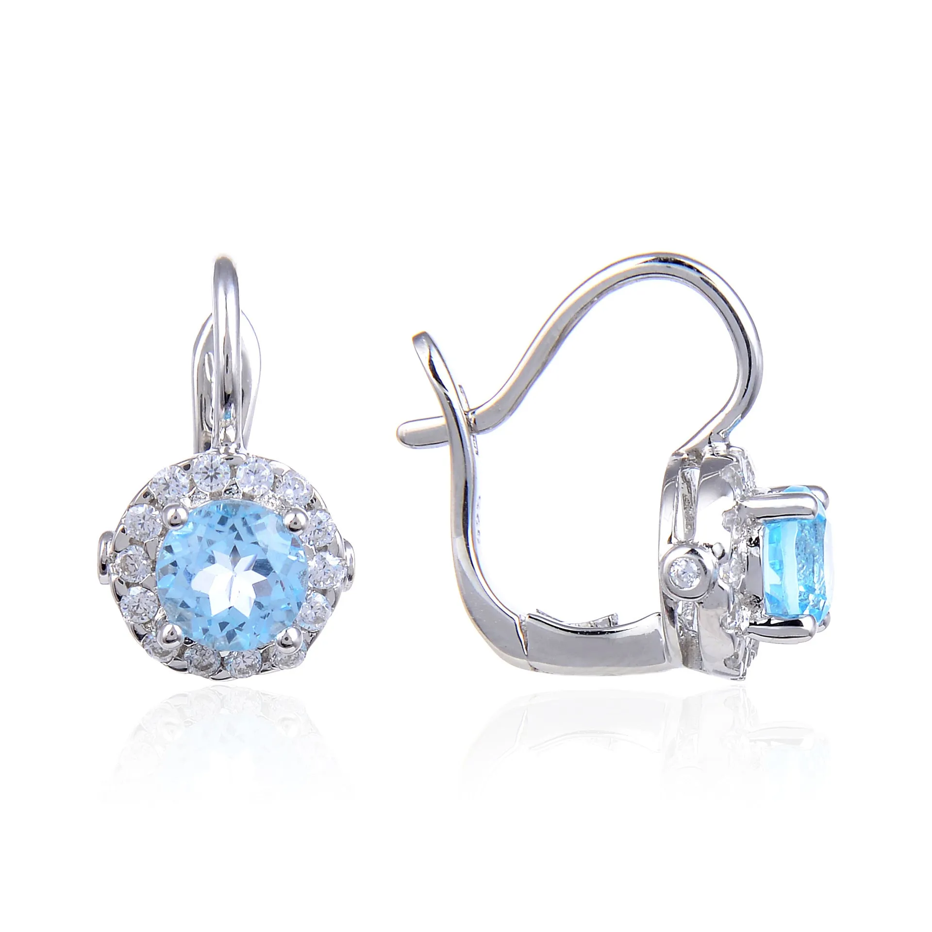 Soleste Halo Round Natural Gemstone Silver Hook Earrings