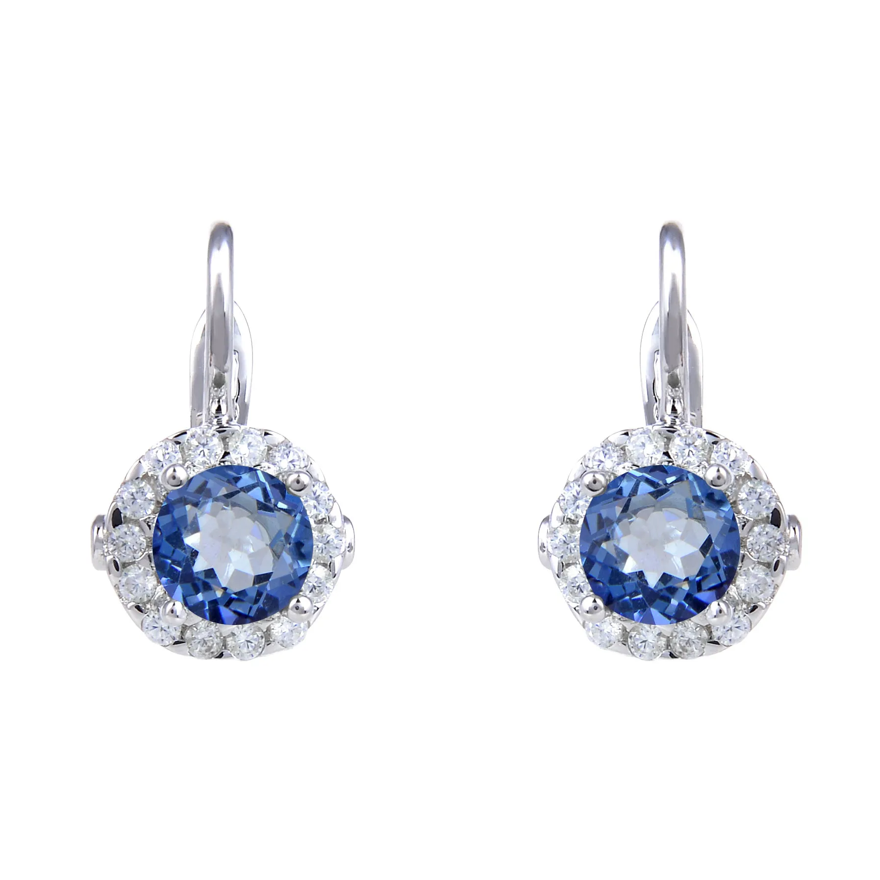 Soleste Halo Round Natural Gemstone Silver Hook Earrings