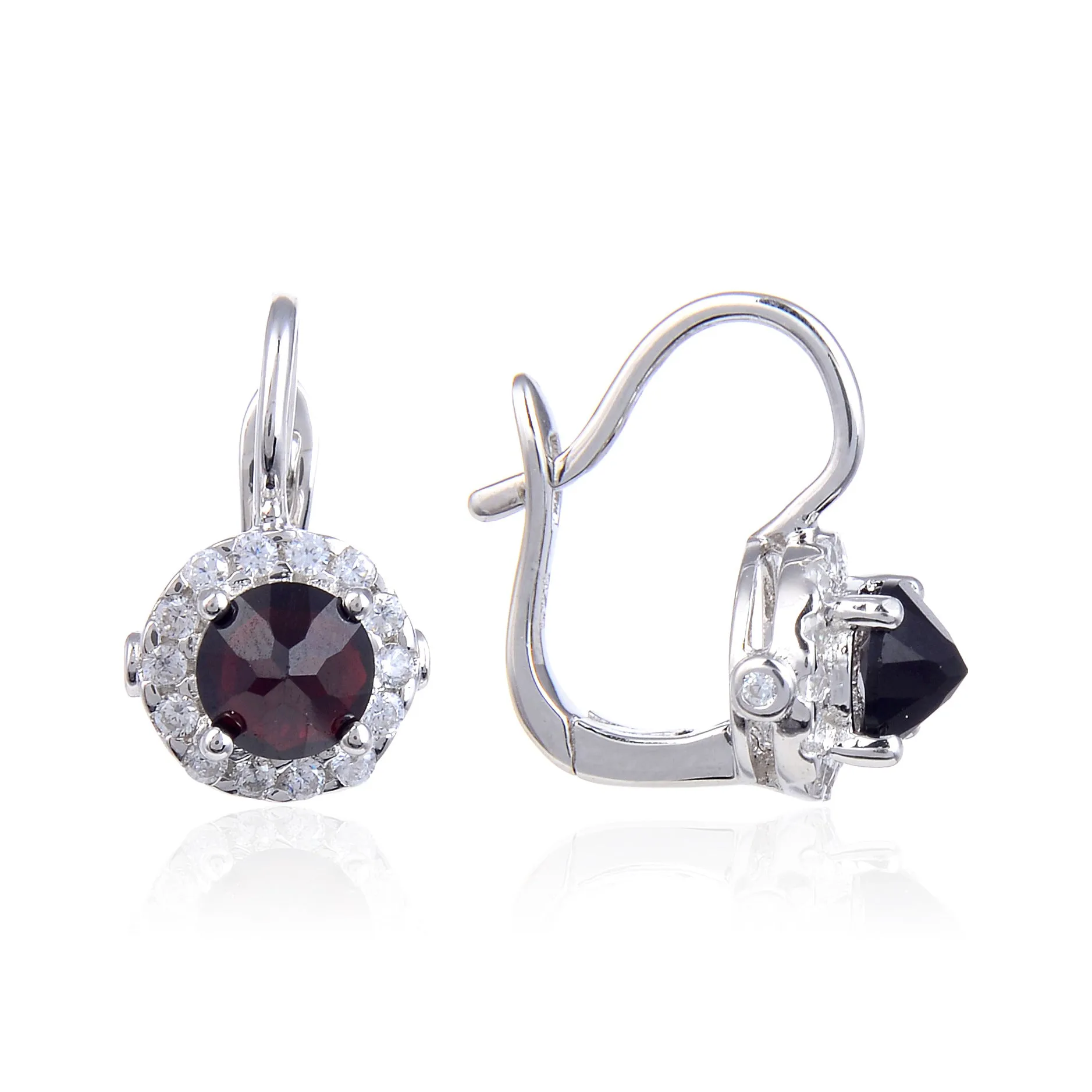 Soleste Halo Round Natural Gemstone Silver Hook Earrings