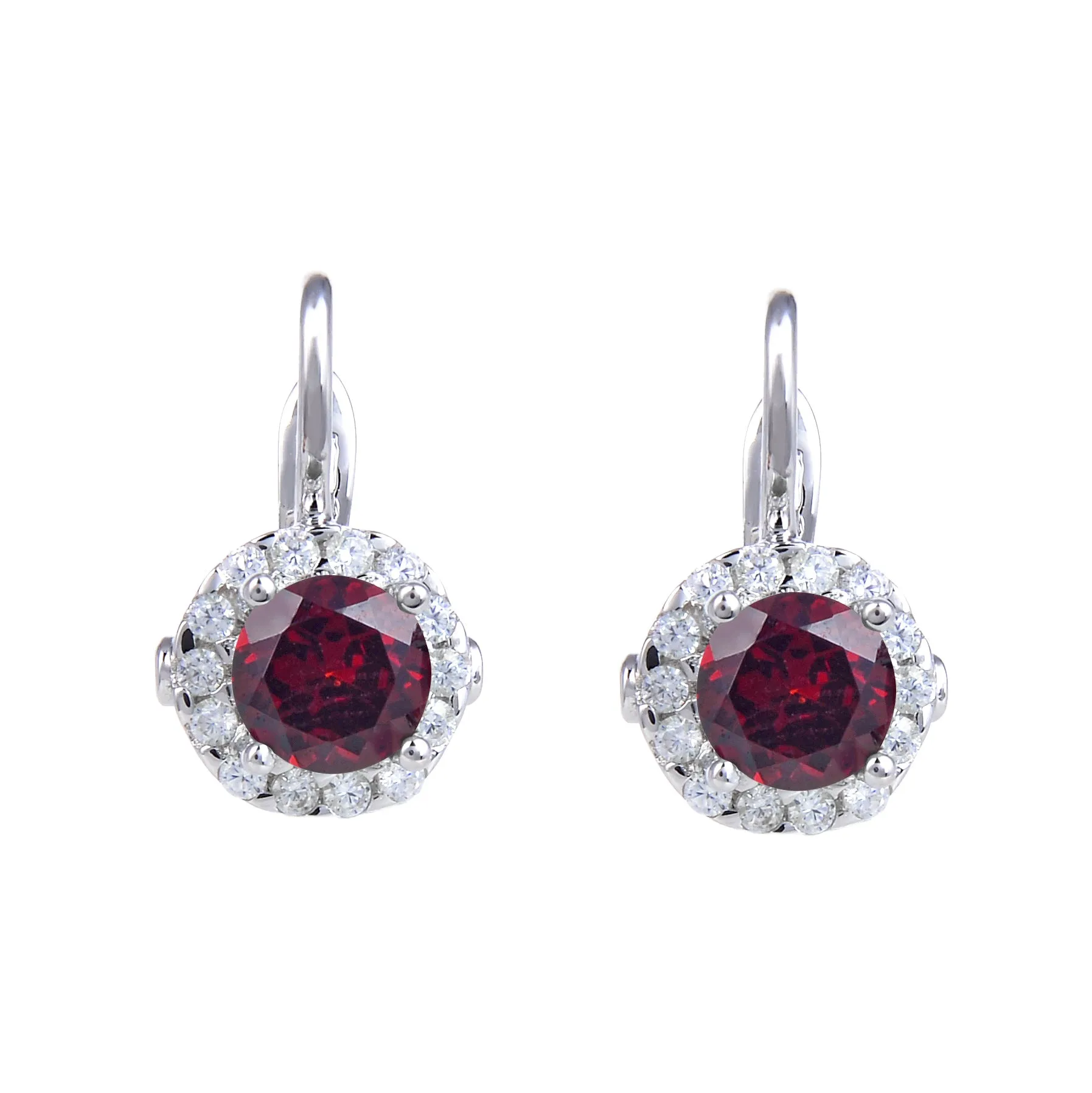 Soleste Halo Round Natural Gemstone Silver Hook Earrings