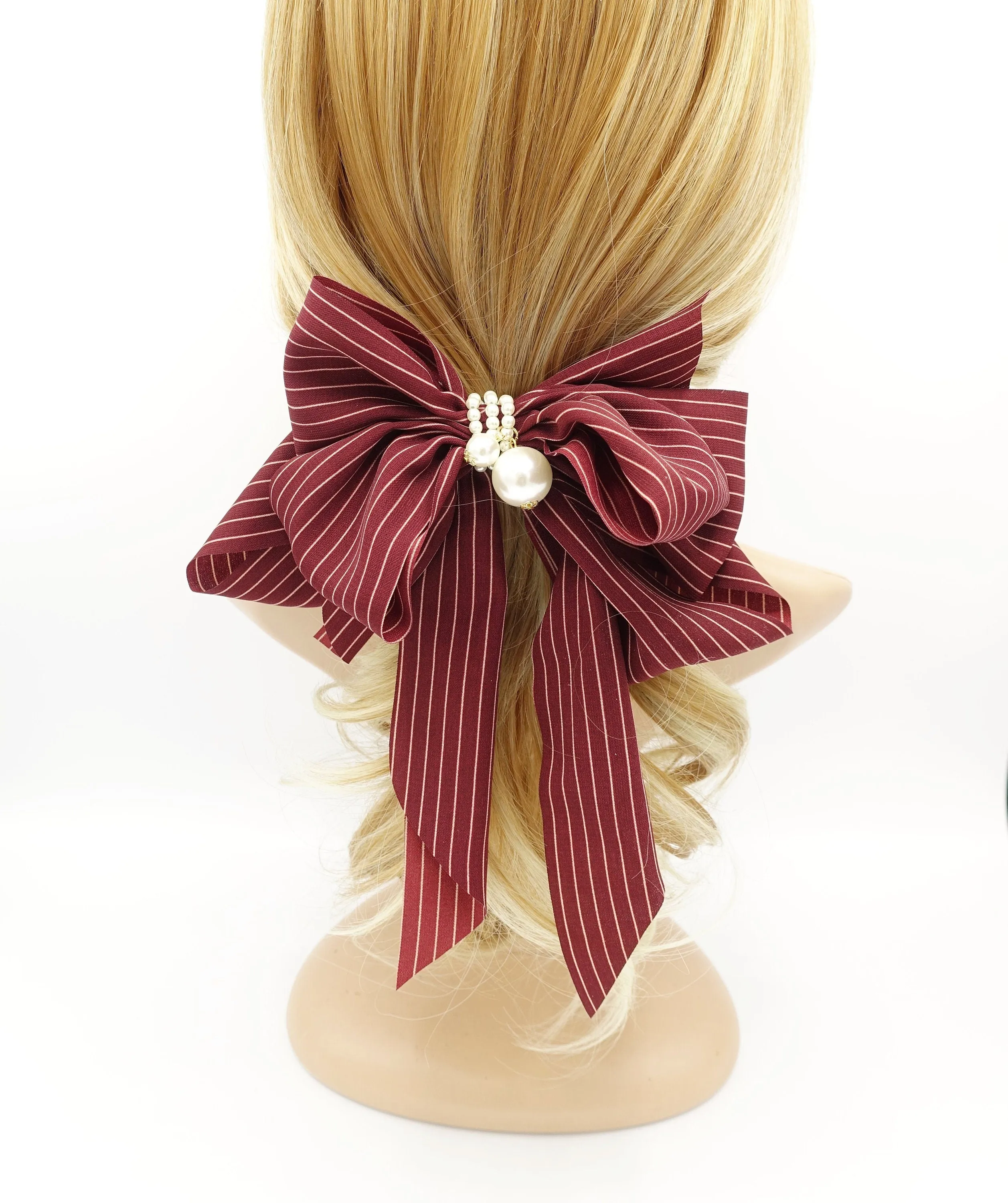 solid classic stripe hair bow long tail french barrette women hair accessory