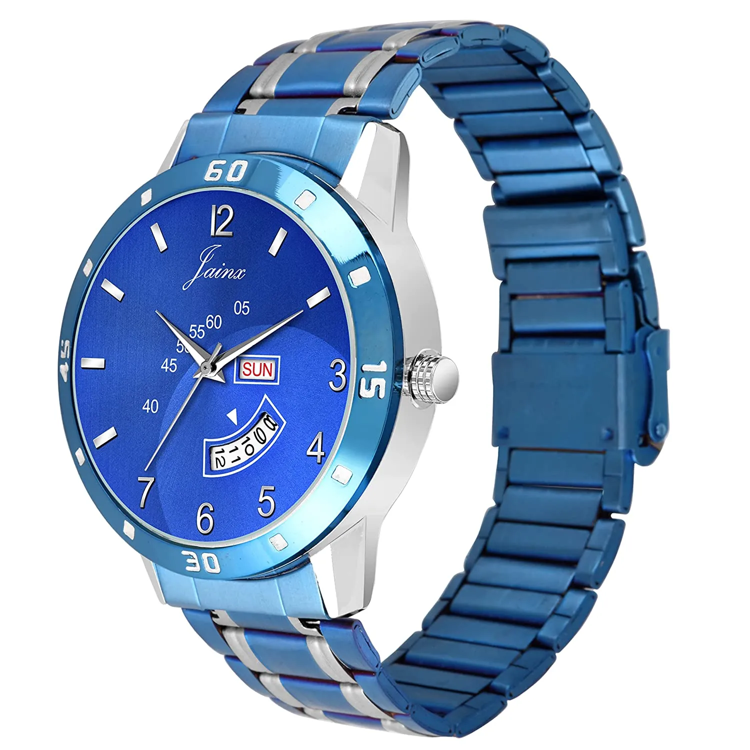 Sports Day & Date Function Blue Chain Analog Watch - For Men JM1171