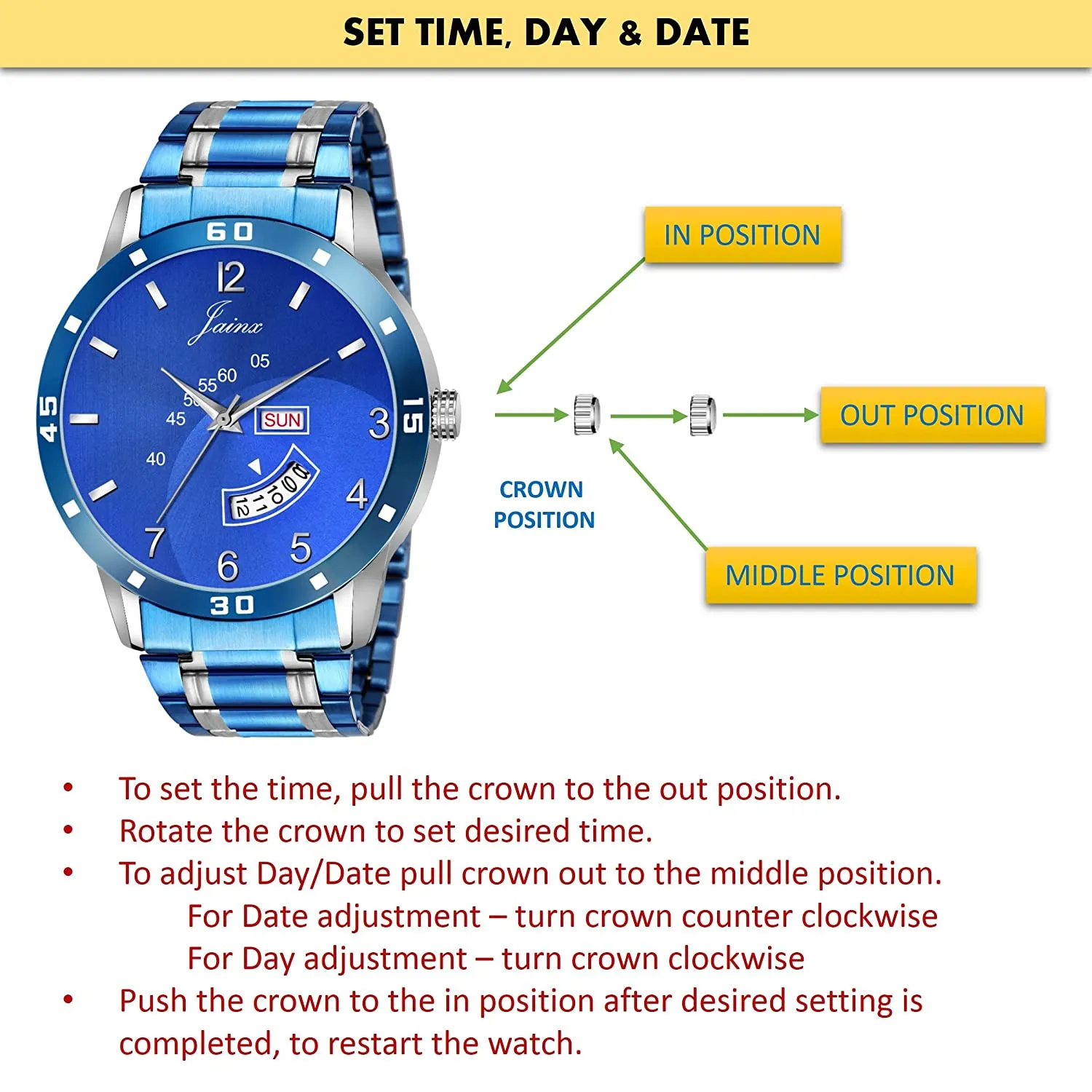 Sports Day & Date Function Blue Chain Analog Watch - For Men JM1171