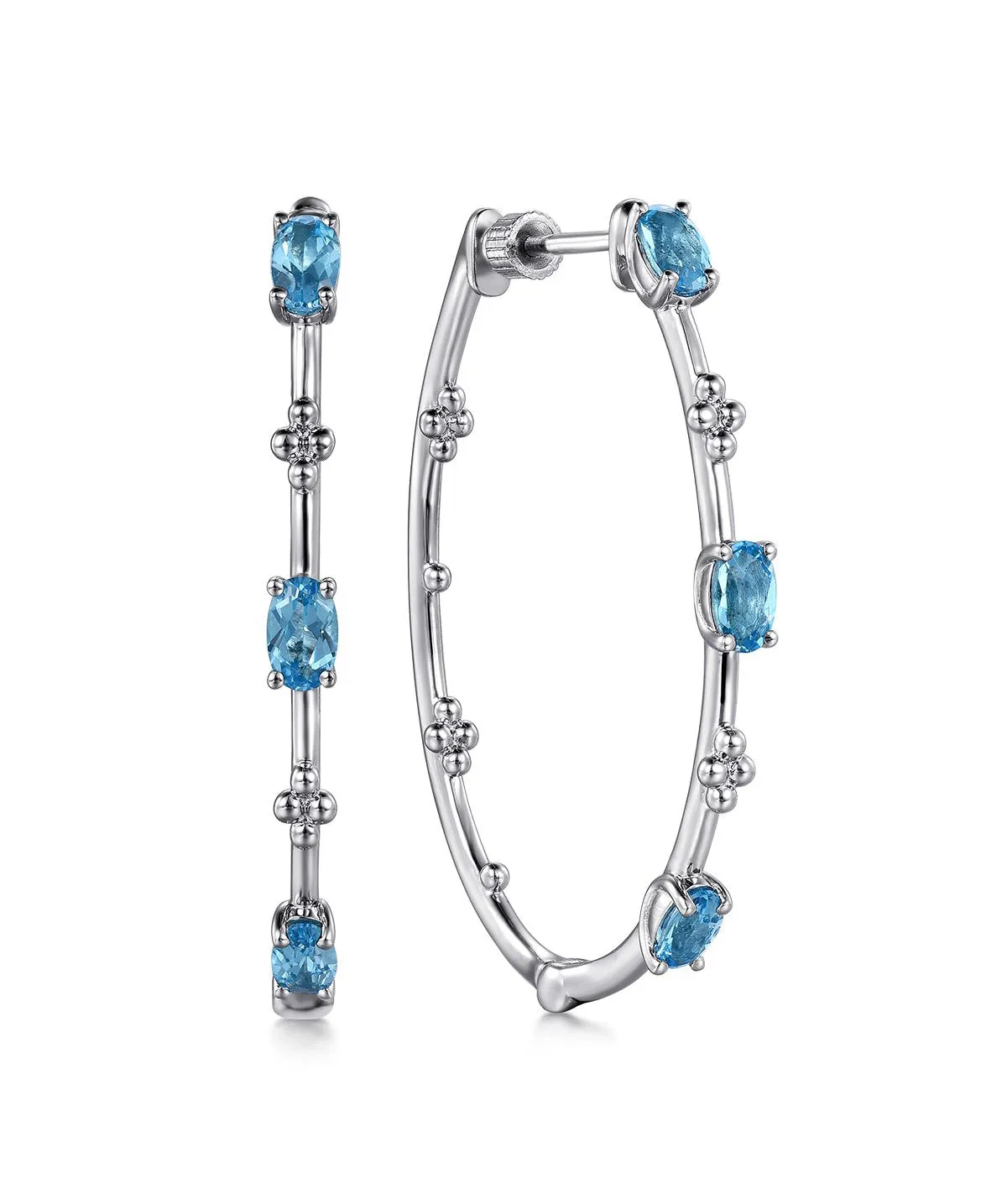 Sterling Silver 40mm Bujukan Hoop With Swiss Blue Topaz