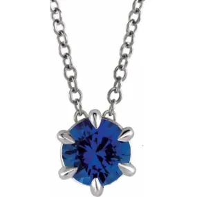 Sterling Silver 6 mm Natural Blue Sapphire Solitaire 16-18" Necklace