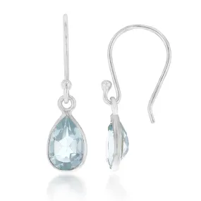 Sterling Silver 7x5mm Sky Blue Topaz Hook Drop Earrings