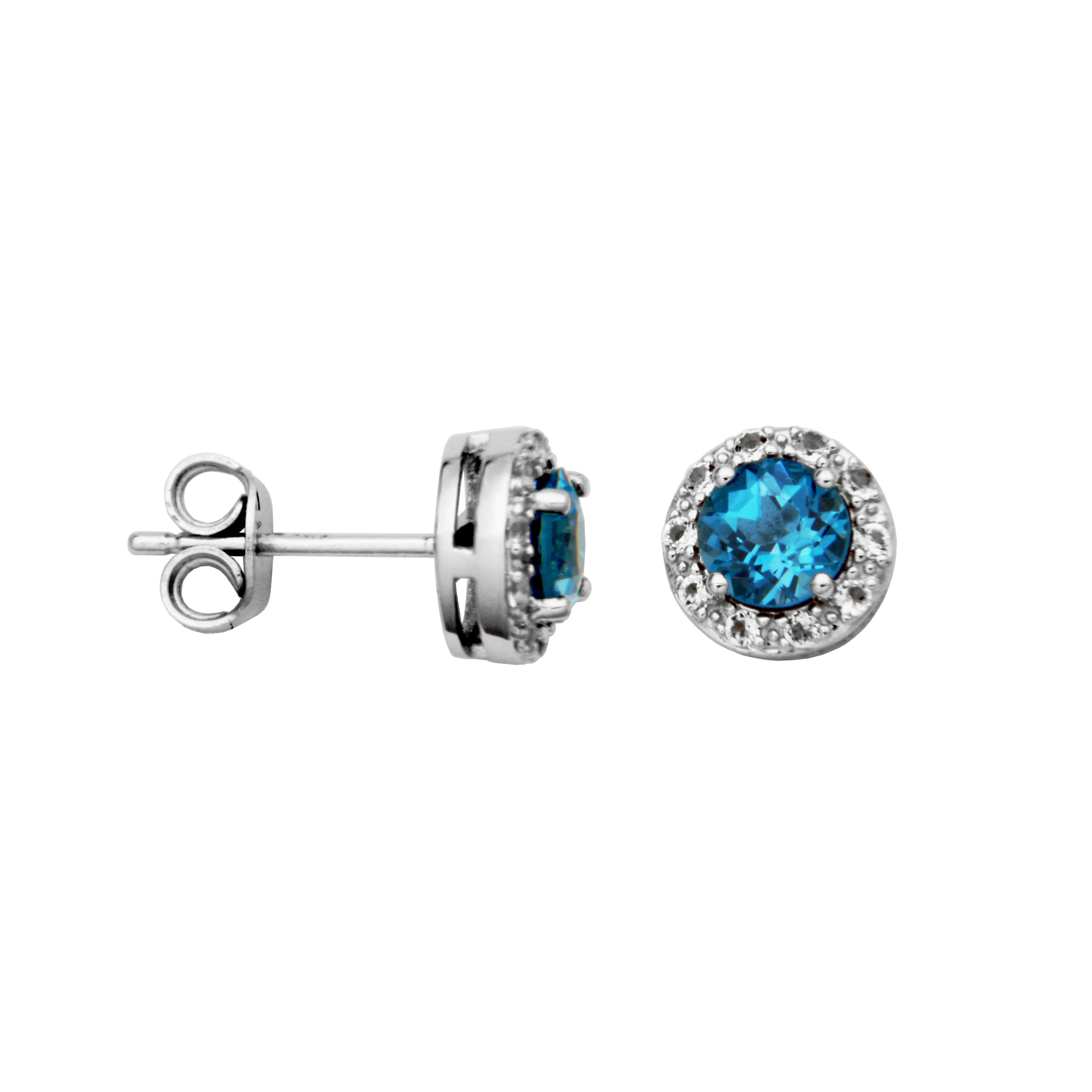 Sterling Silver Blue Topaz and White Topaz Earrings