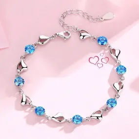 Sterling Silver Bracelet for Women with Rhodium-plated CZ Heart Pendant