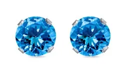 Sterling Silver CZ Stud Earrings - Blue Topaz Color AAA 