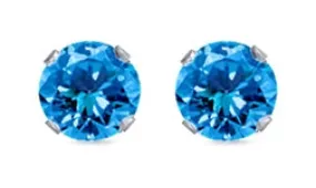 Sterling Silver CZ Stud Earrings - Blue Topaz Color AAA 