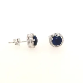 Sterling Silver Dyed Blue Corundum & White Topaz "Dazzle" Studs