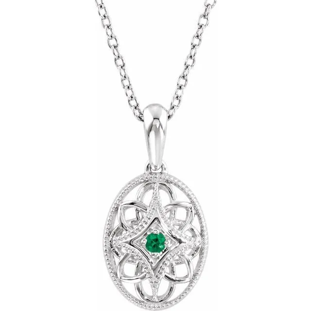 Sterling Silver Genuine Gemstone 18" Filigree Necklace