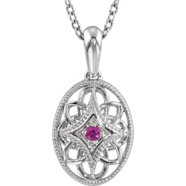 Sterling Silver Genuine Gemstone 18" Filigree Necklace