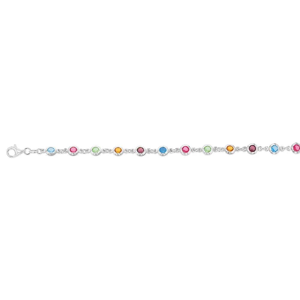 Sterling Silver Multicolour Stones 19cm Bracelet