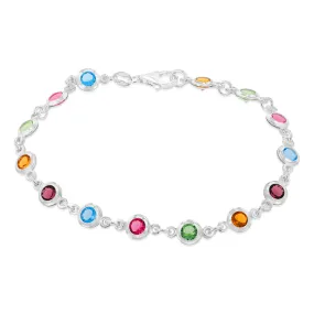 Sterling Silver Multicolour Stones 19cm Bracelet