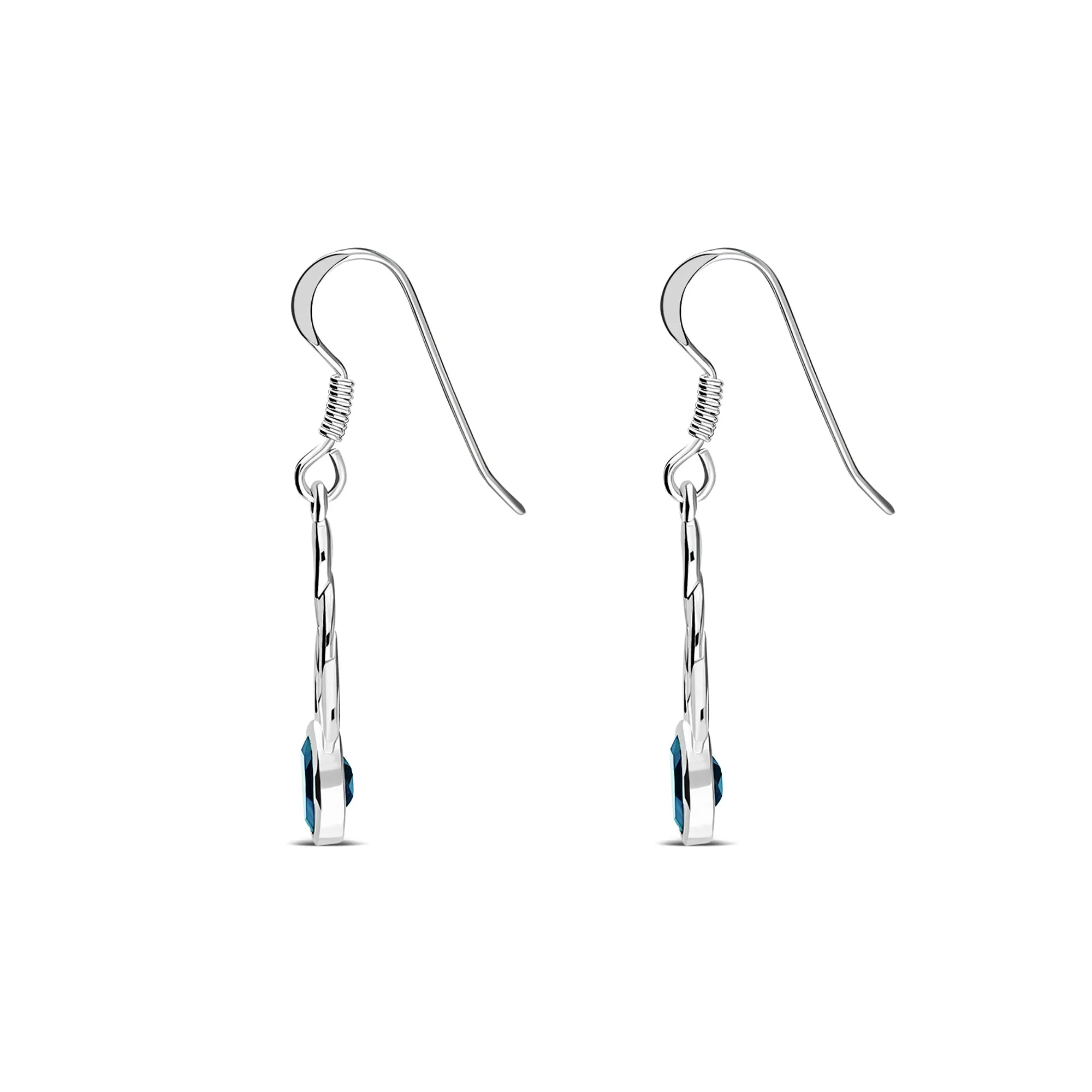 Sterling Silver Swiss Blue Topaz Celtic Oval Drop Earrings