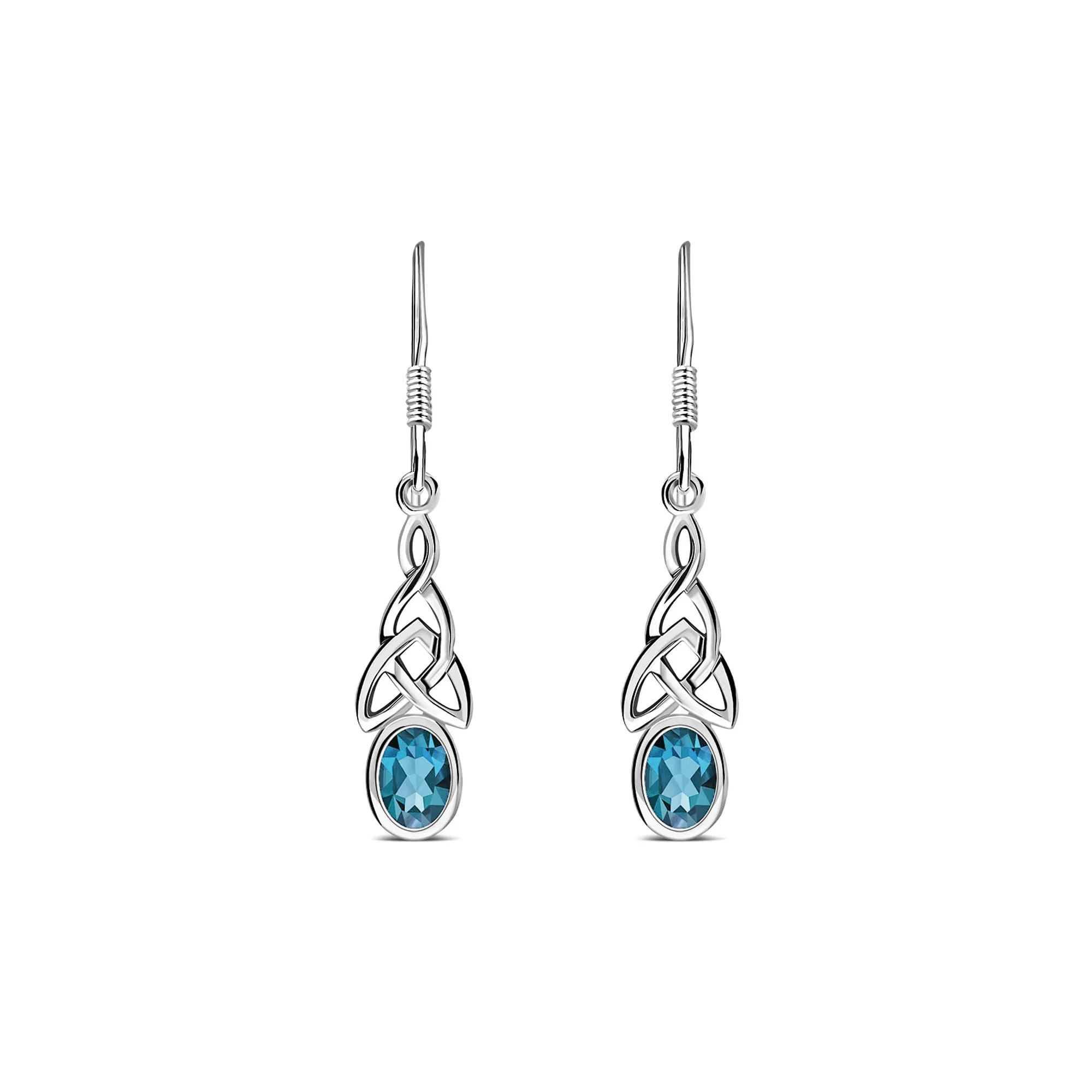 Sterling Silver Swiss Blue Topaz Celtic Oval Drop Earrings