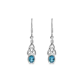 Sterling Silver Swiss Blue Topaz Celtic Oval Drop Earrings