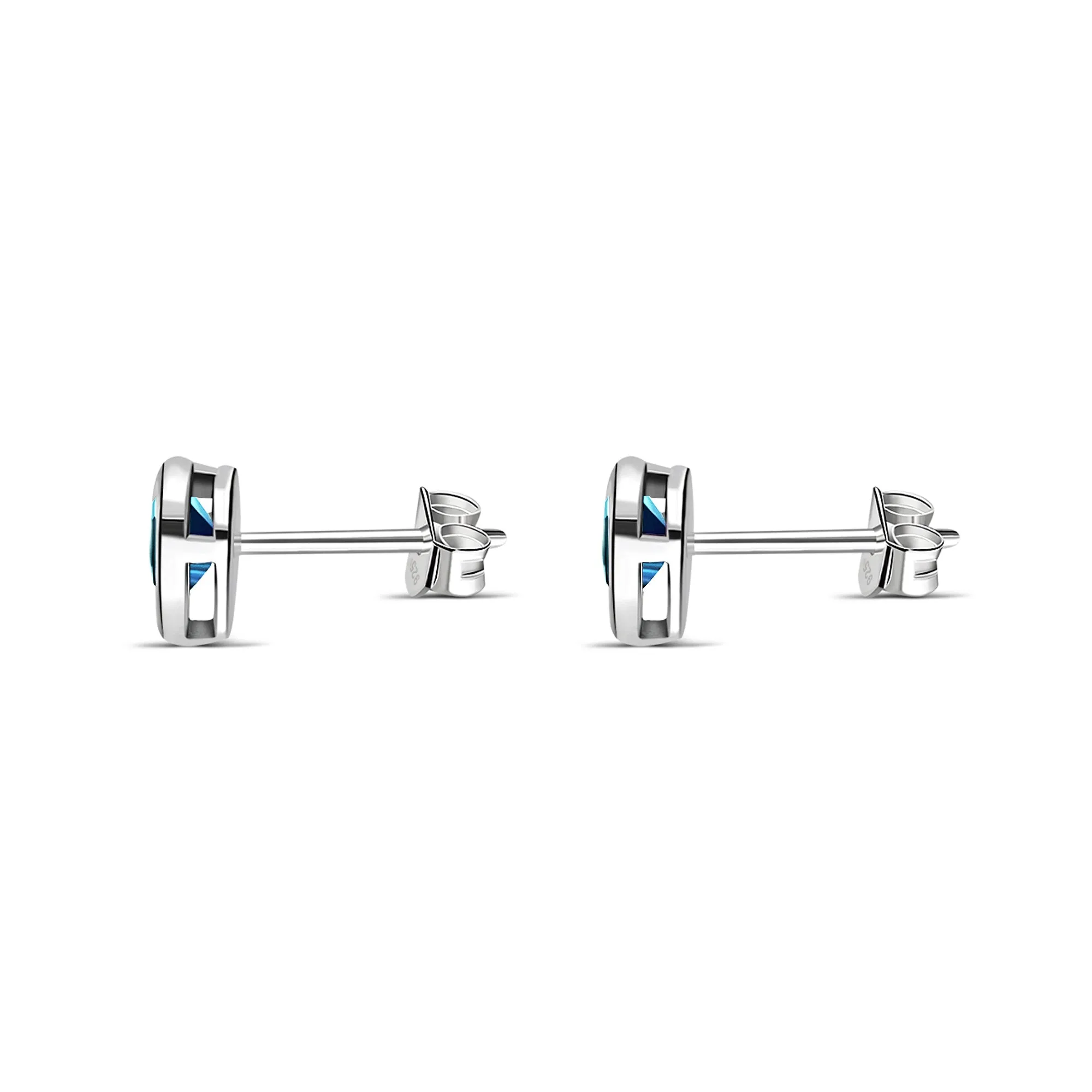 Sterling Silver Swiss Blue Topaz Heart Framed Stud Earrings