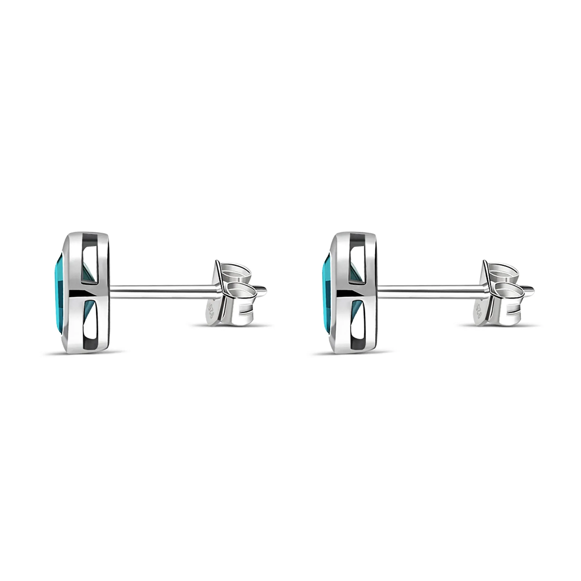 Sterling Silver Swiss Blue Topaz Oval Framed Stud Earrings