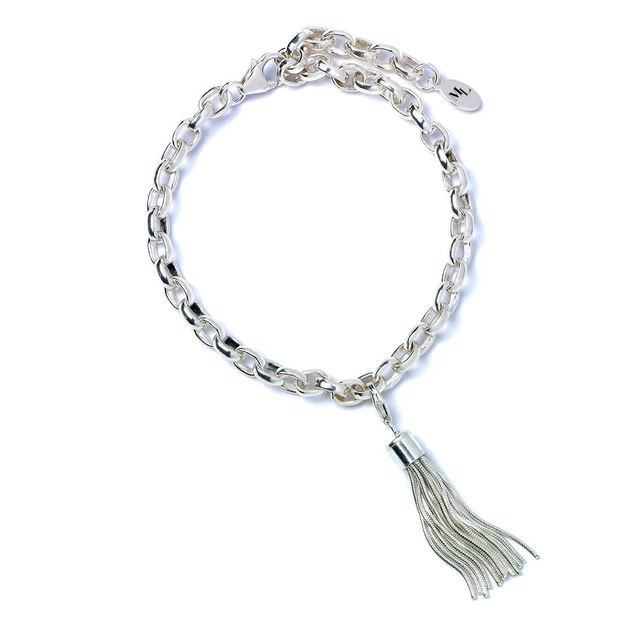 Sterling Silver Tassel Adjustable Chain Link Bracelet