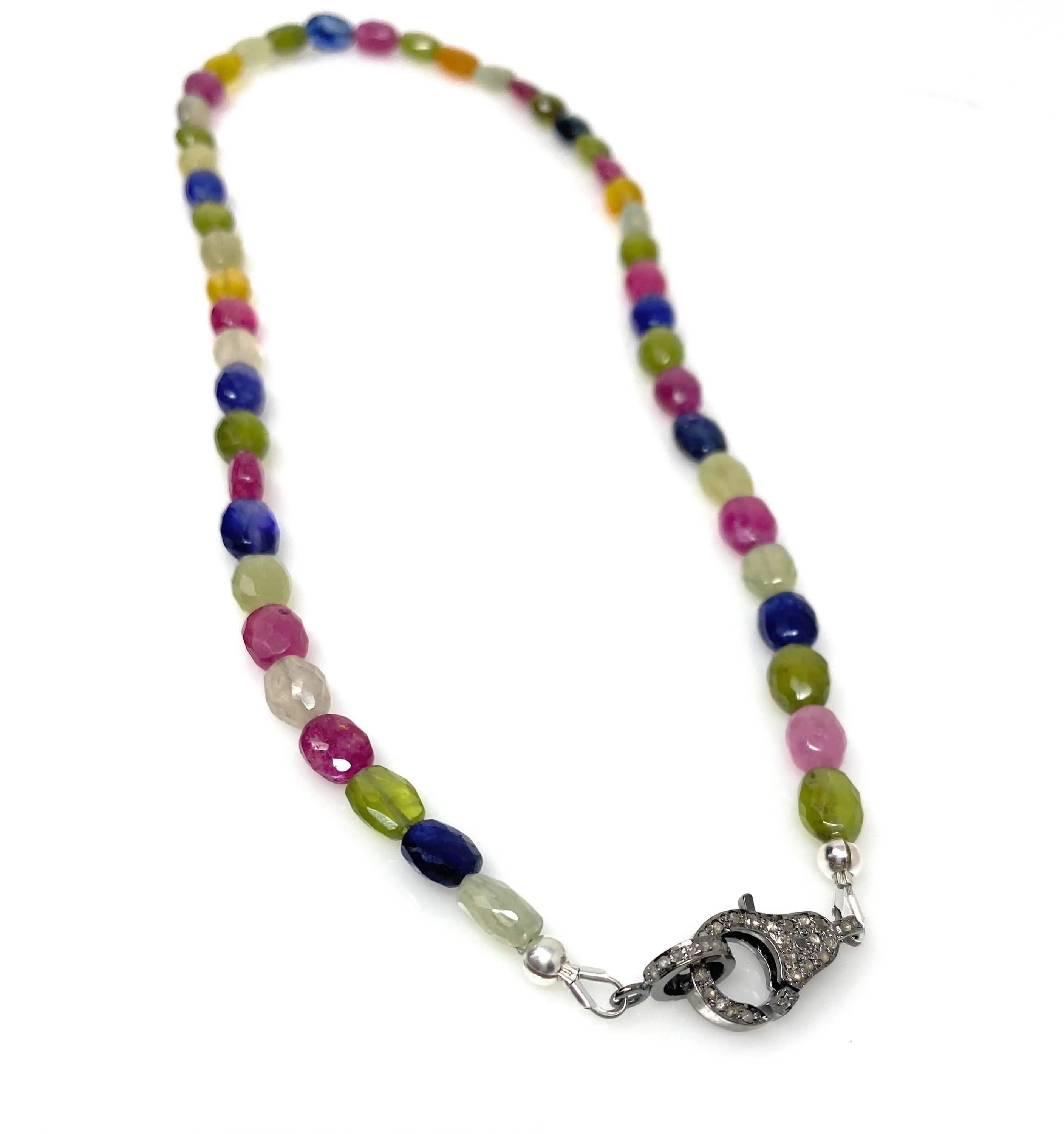 Stunning 17.15” Handcrafted Multi Sapphire Necklace with Diamond Elegance