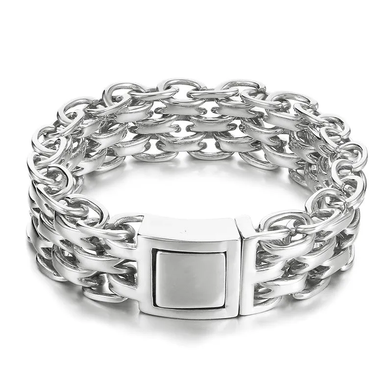 Stylish Hip-Hop-Inspired Double-Layer O-Chain Stainless Steel Men's Bracelet with Gold Plating