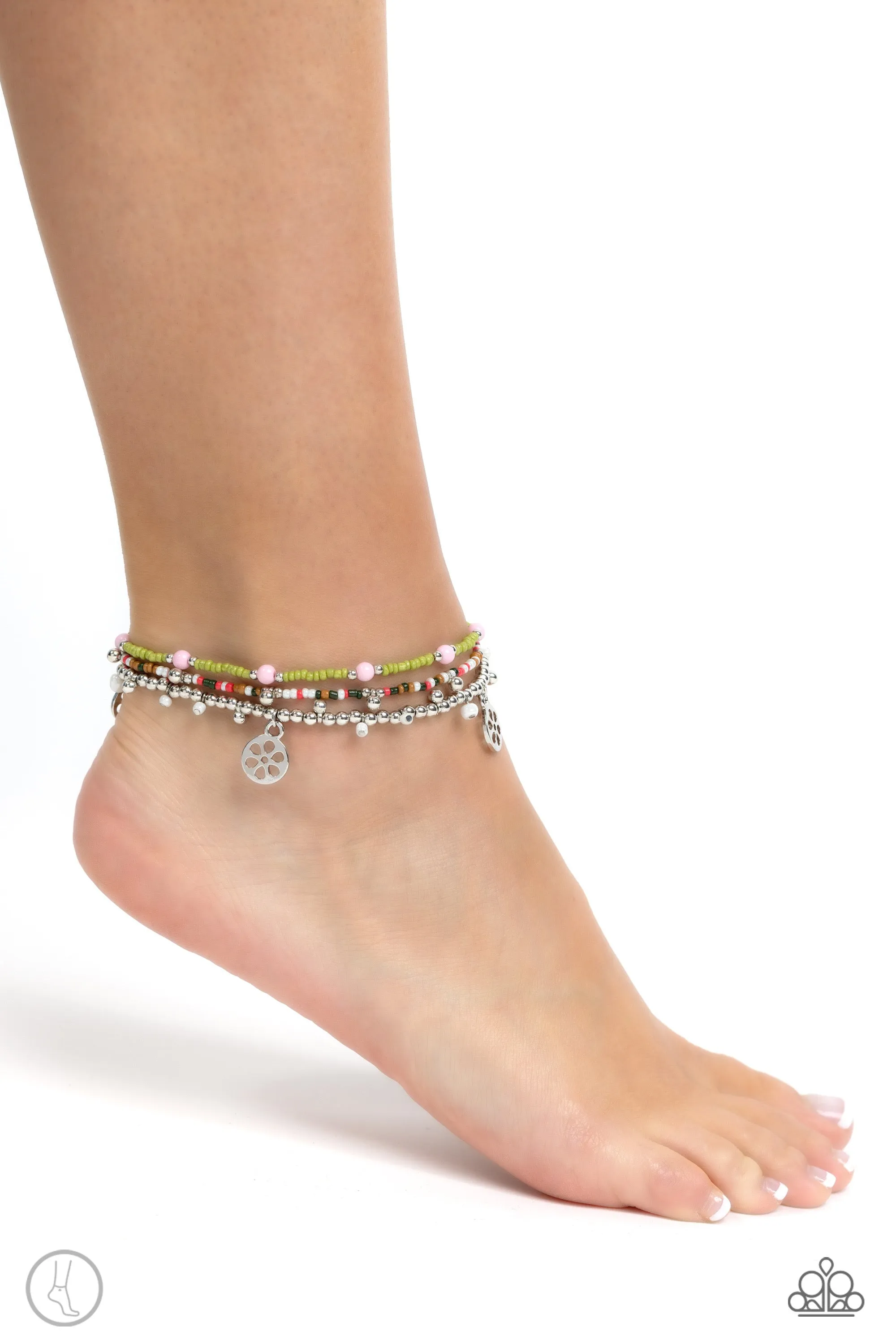 Surfing Safari - Green Multi Colored Seed Bead Anklet - Paparazzi Accessories