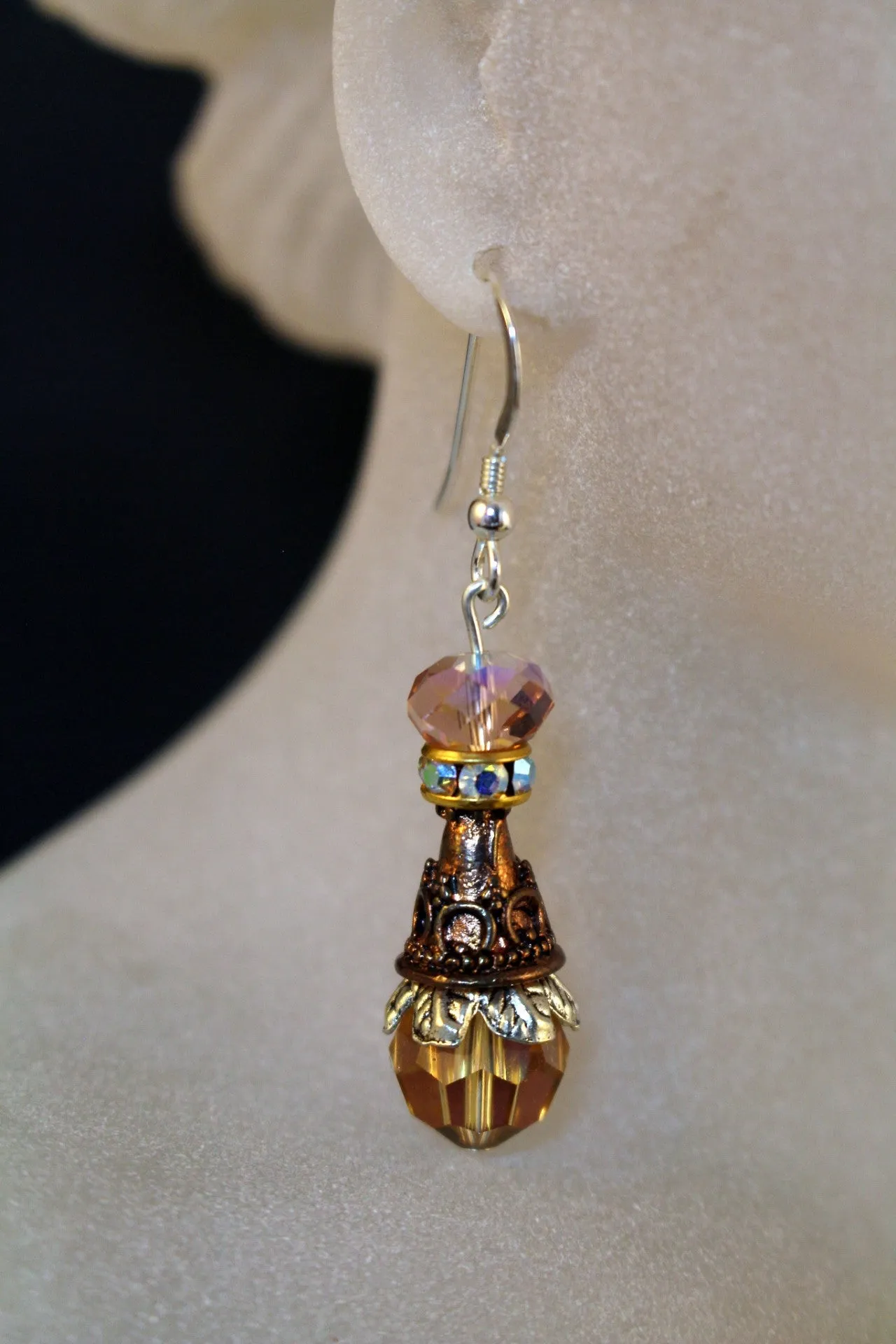 Swarovski Crystals, Light Colorado Topaz and Rose Peach Drop Earrings