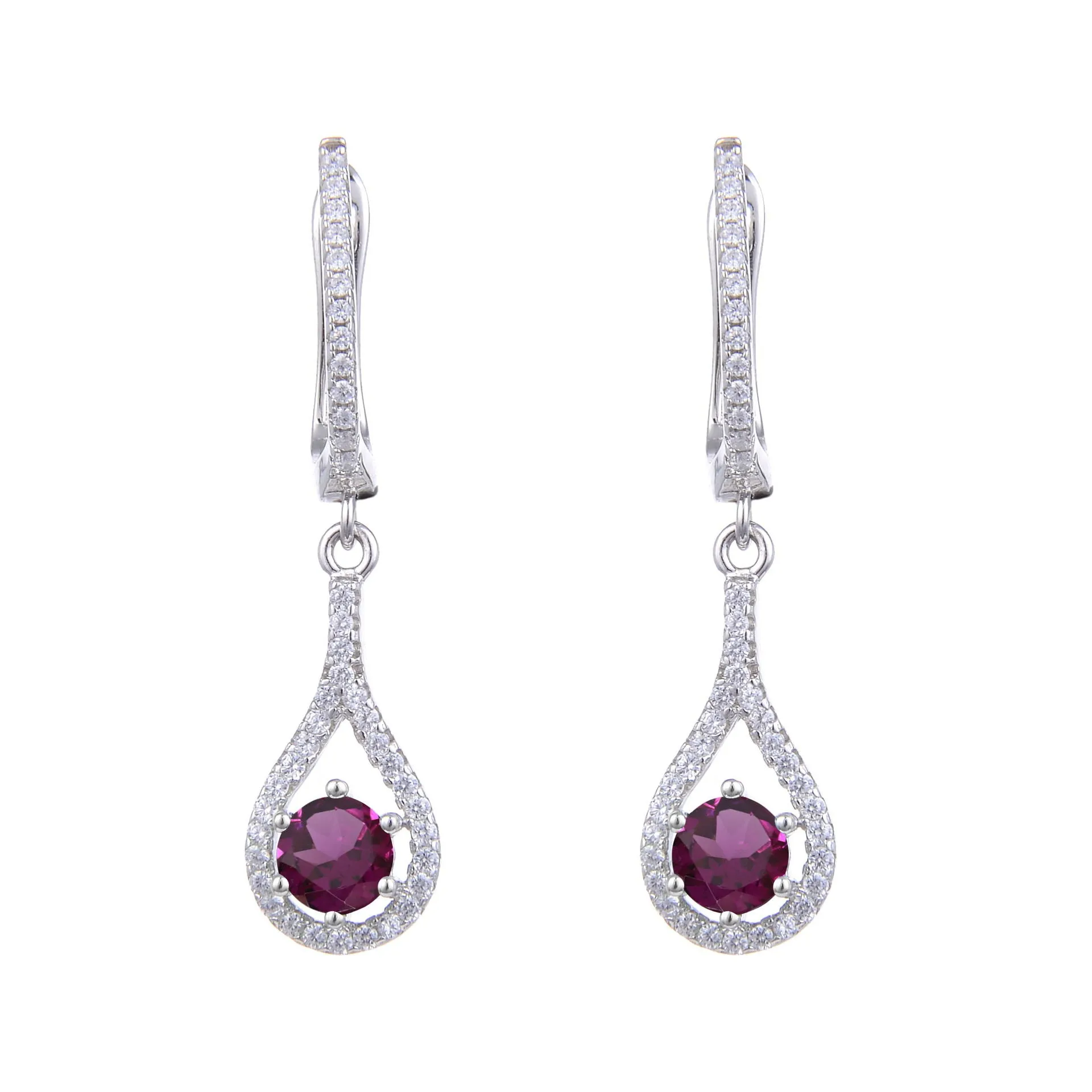 Tear Drop Round Cut Natural Gemstone Silver Drop Earrings