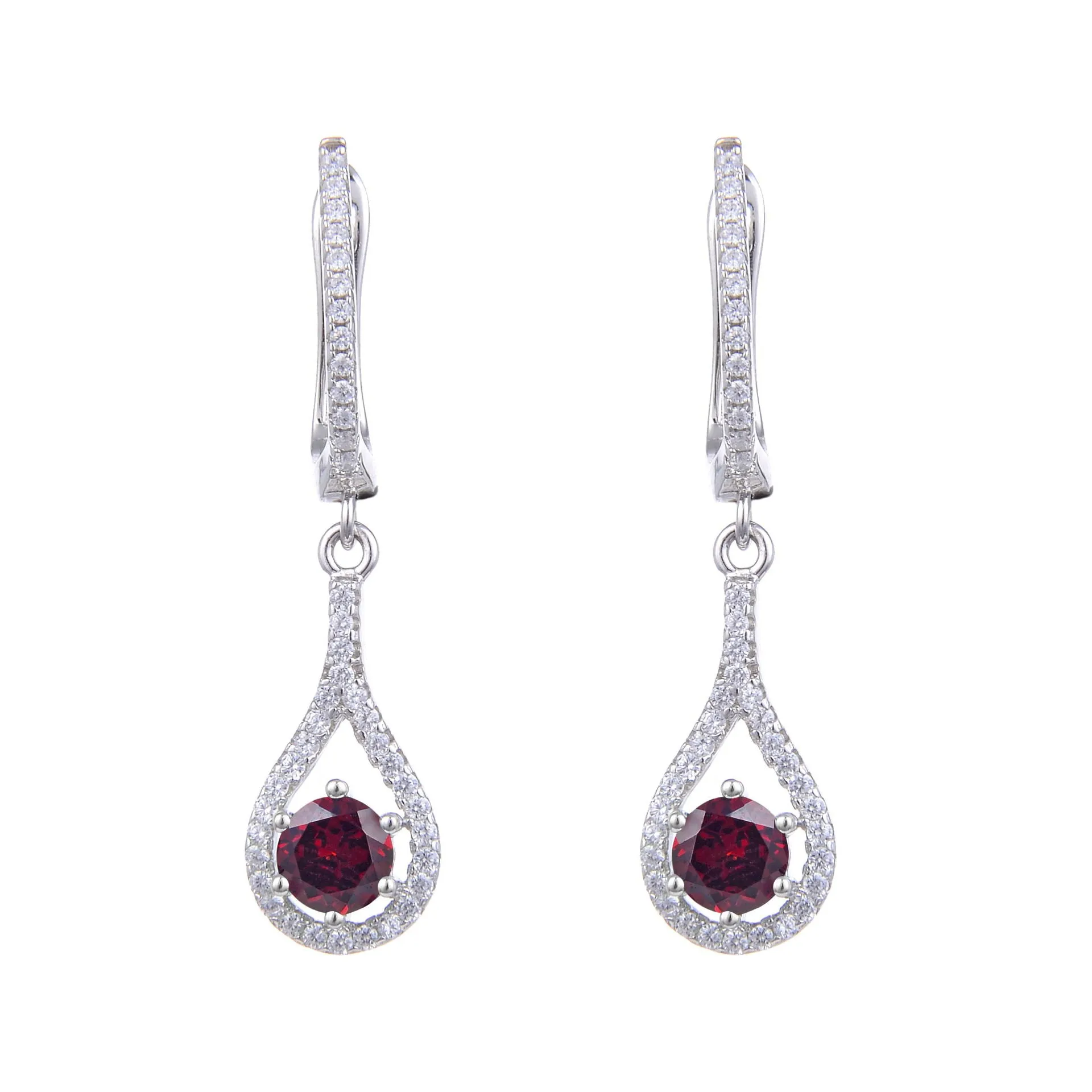 Tear Drop Round Cut Natural Gemstone Silver Drop Earrings