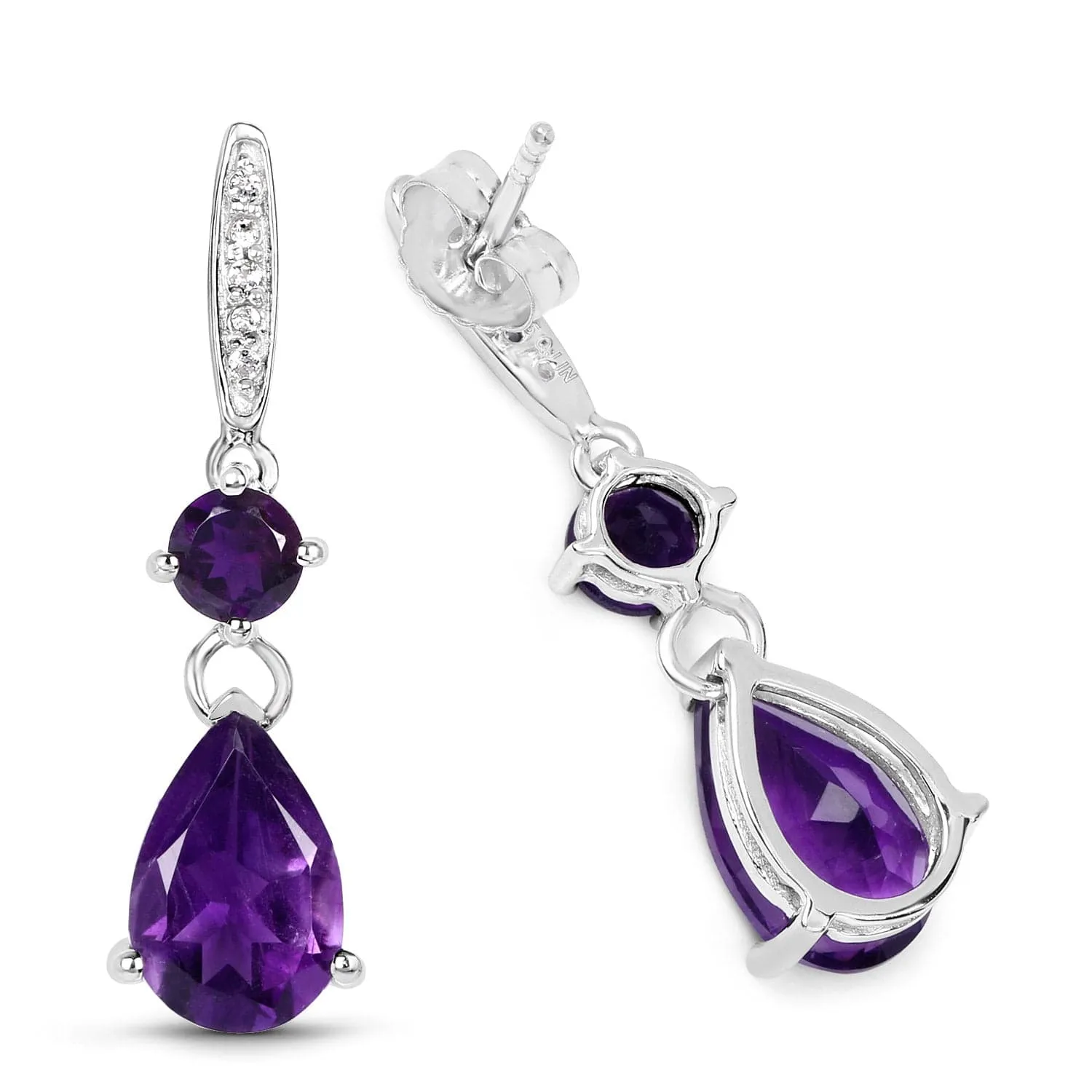 Teardrop Amethyst Topaz Earrings Sterling Silver 6ctw