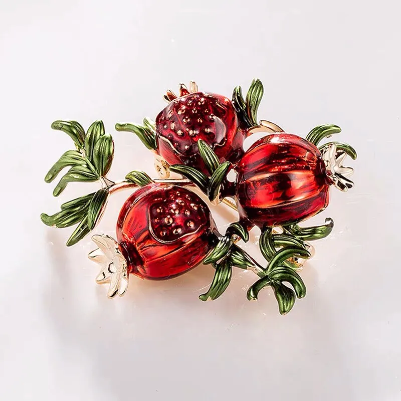 TEEK - Red Enamel Pomegranate Brooches