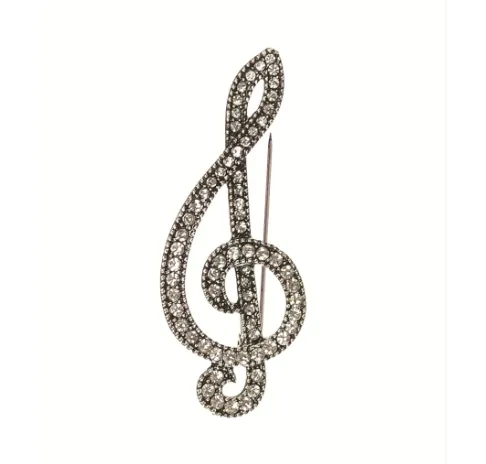 Thank You for The Music - Treble Clef Brooch- Silver/Clear by Hot Tomato