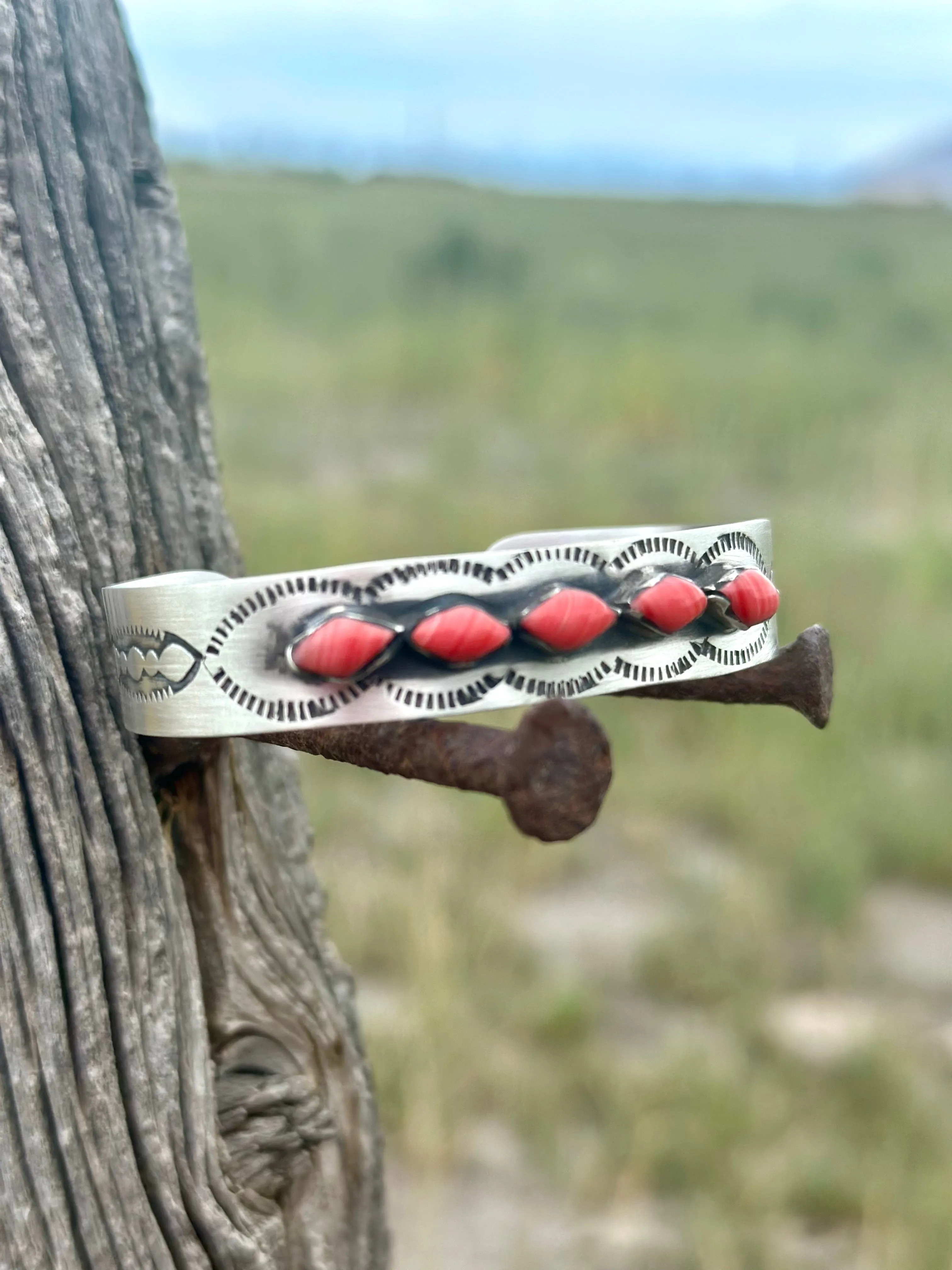 The Coulee Sterling Silver & Coral Southwest Cuff Bracelet