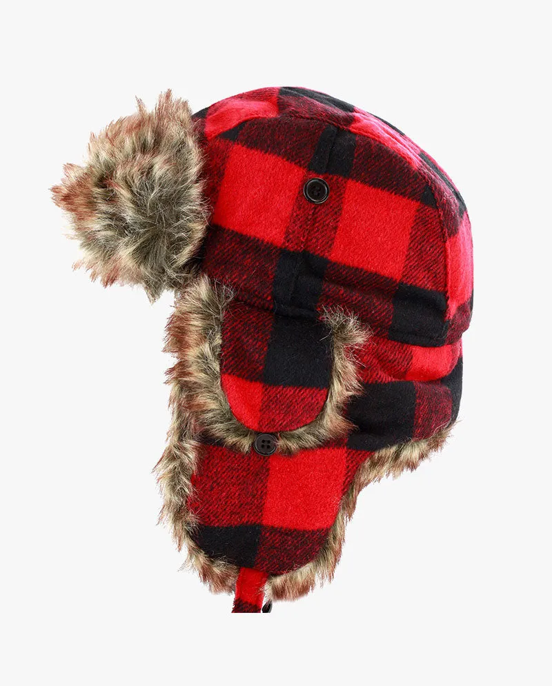 The Hat Depot - Plaid Faux Fur Aviator Trapper