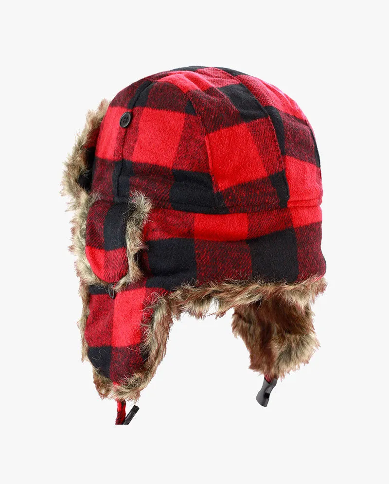 The Hat Depot - Plaid Faux Fur Aviator Trapper