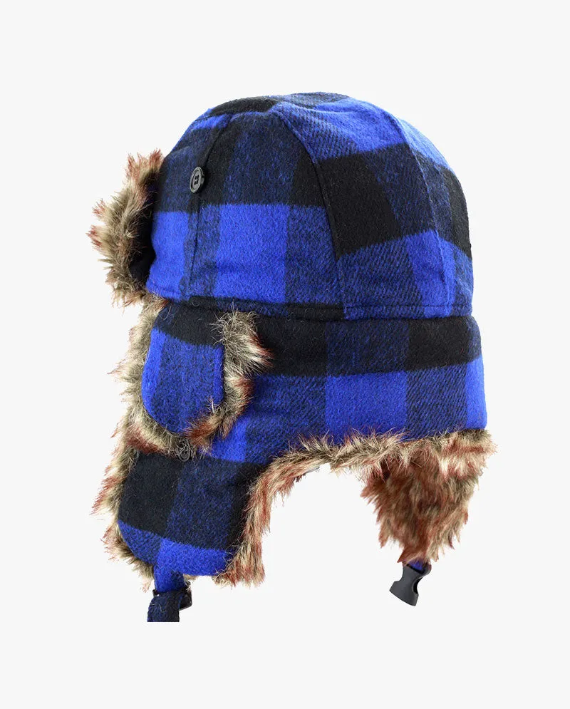 The Hat Depot - Plaid Faux Fur Aviator Trapper