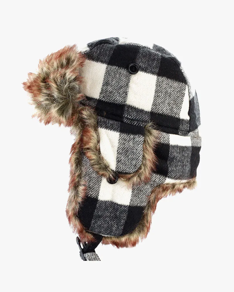 The Hat Depot - Plaid Faux Fur Aviator Trapper