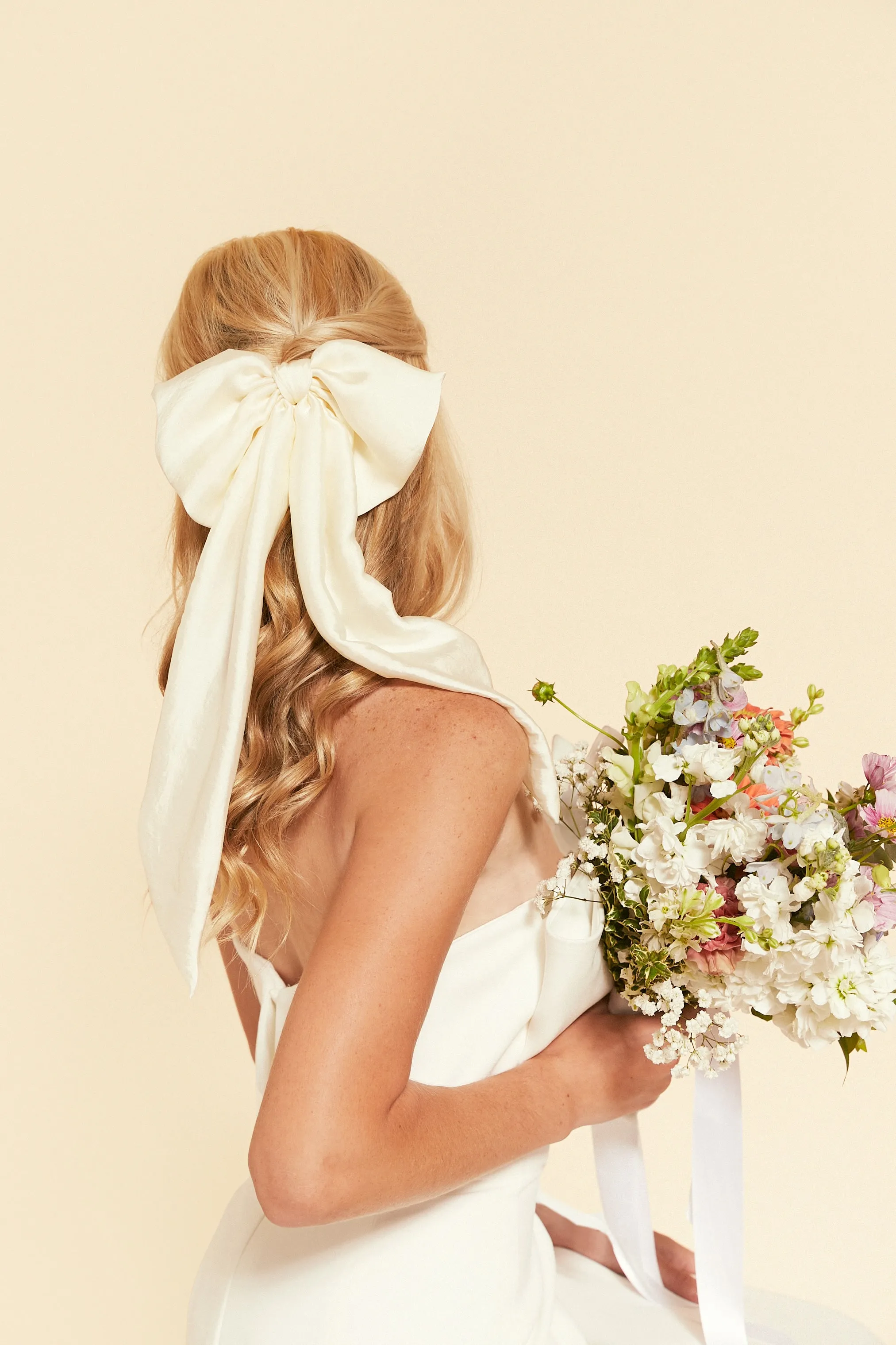 The Statement Bridal Bow | Silky Satin Chiffon | Big Bow with Tails | Luxury Designer Hair Piece | Made to Order