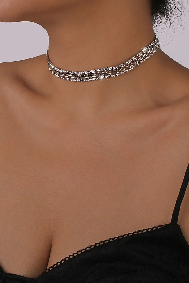 Thick Rhinestone Watch Chains Choker Necklace- Gold or Silver