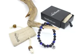 Tiger's Eye Blue & Black Sandalwood Wrap Bracelet for Men