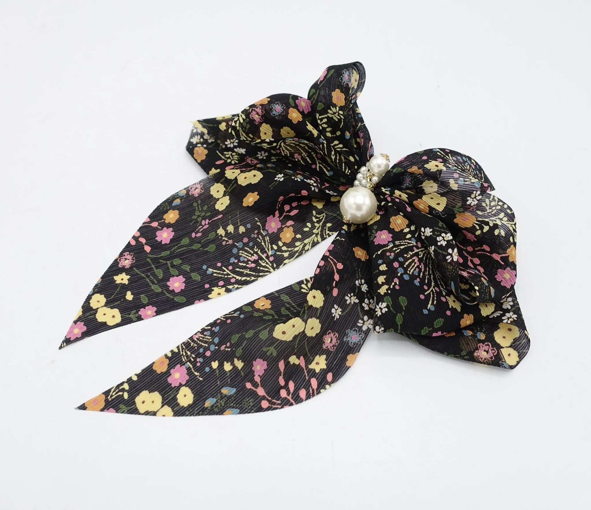 tiny flower plant hair bow chiffon tail women hair accessory for women