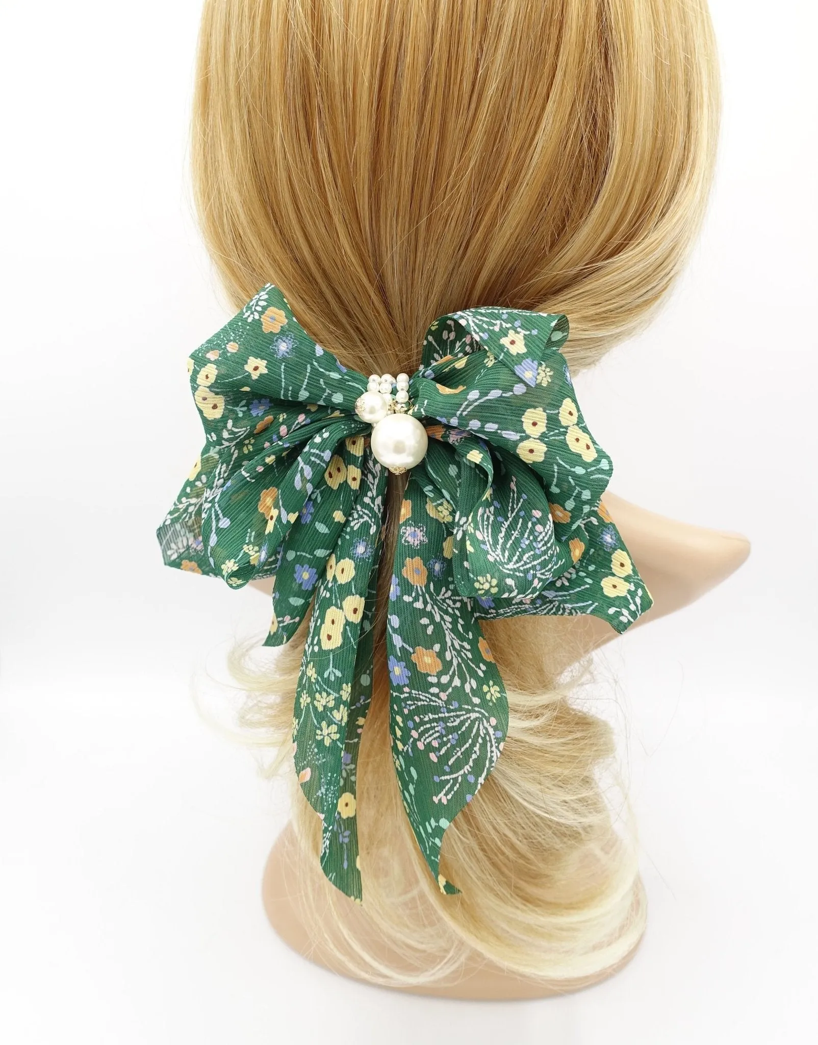 tiny flower plant hair bow chiffon tail women hair accessory for women