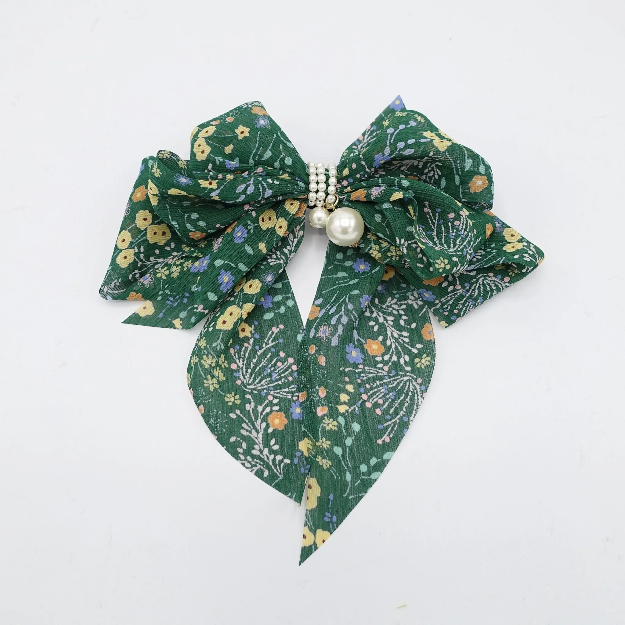 tiny flower plant hair bow chiffon tail women hair accessory for women