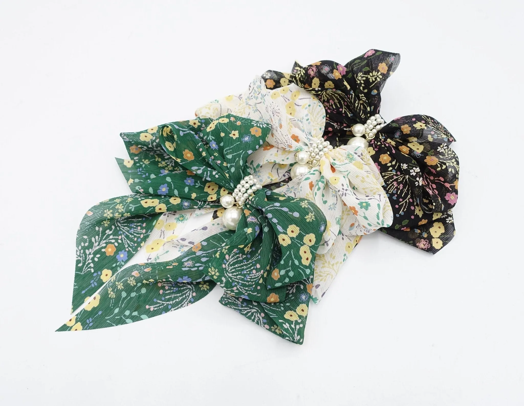 tiny flower plant hair bow chiffon tail women hair accessory for women