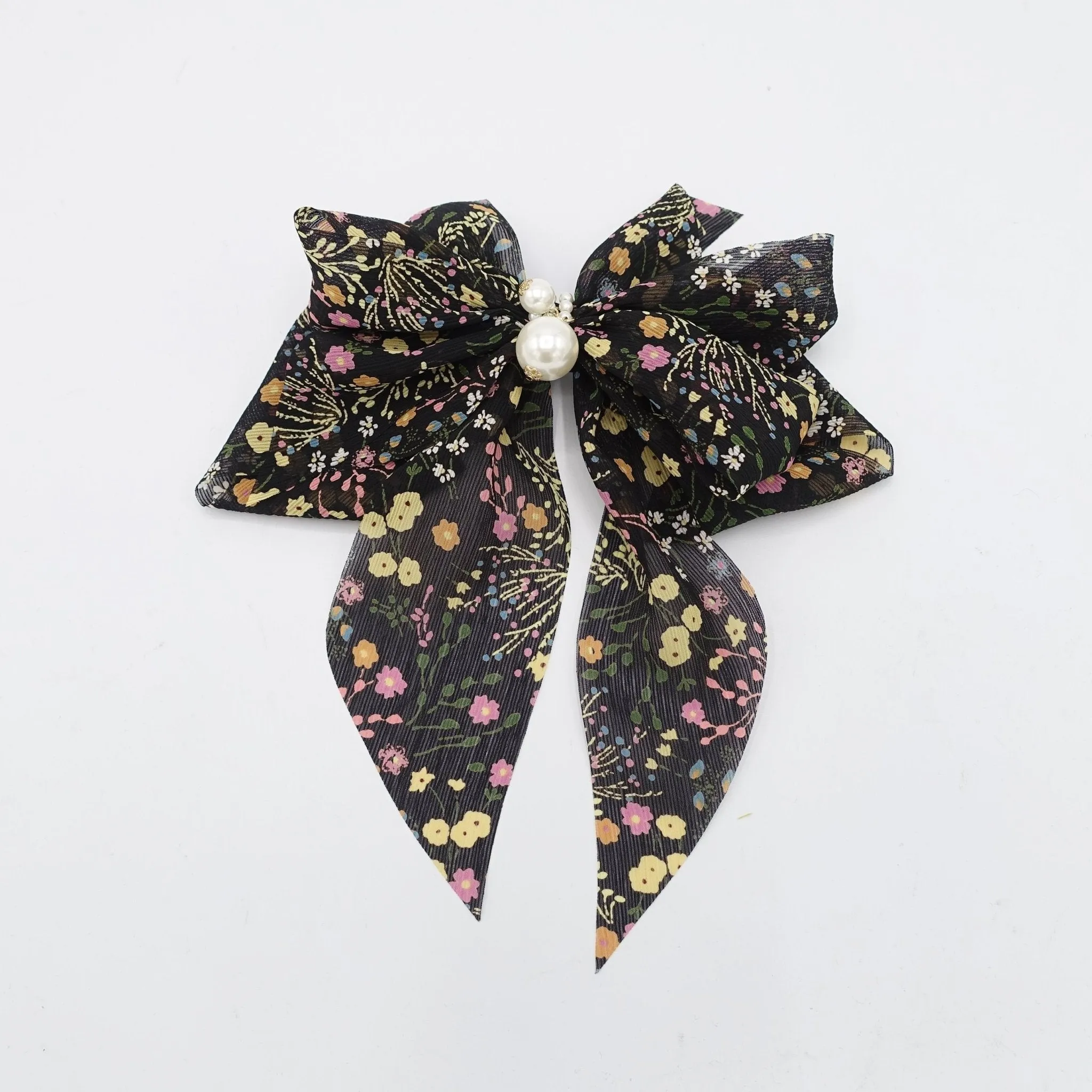 tiny flower plant hair bow chiffon tail women hair accessory for women