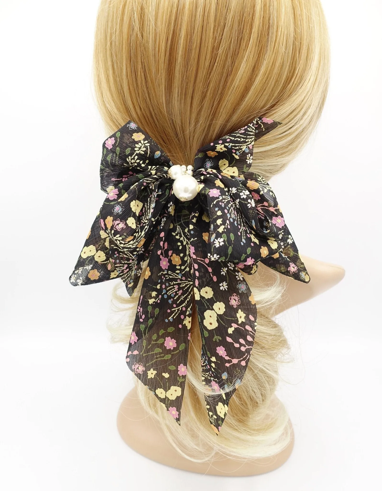 tiny flower plant hair bow chiffon tail women hair accessory for women