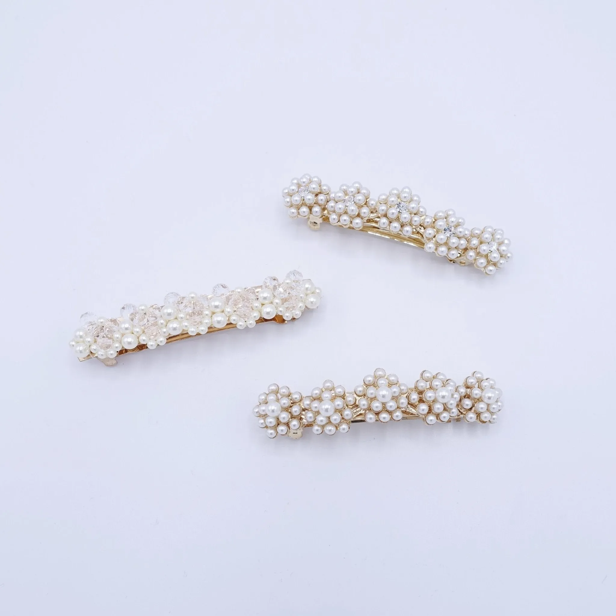 tiny pearl ball flower french hair barrette women hair accessory