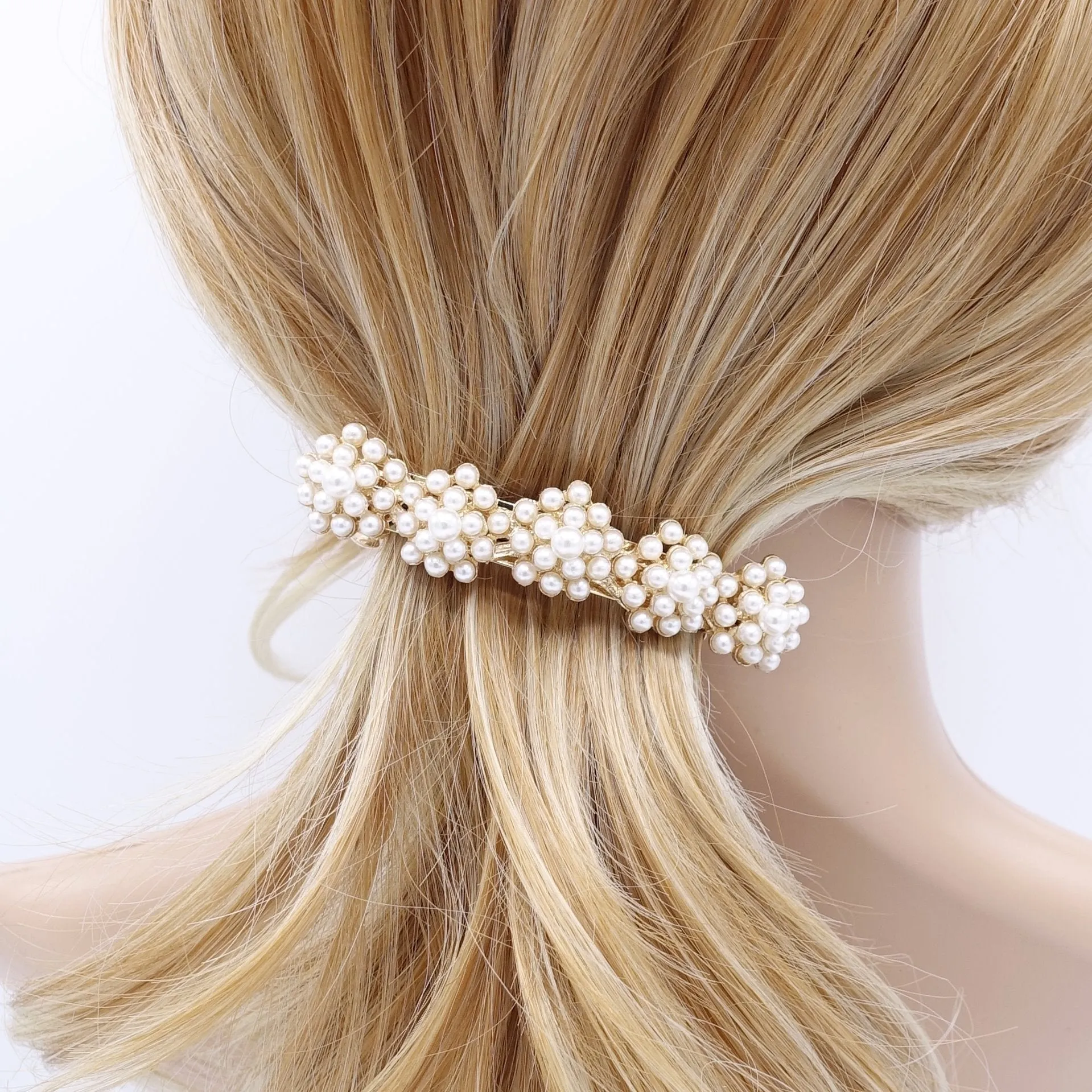 tiny pearl ball flower french hair barrette women hair accessory